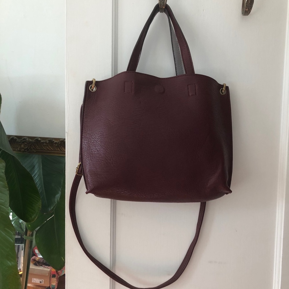 Convertible vegan leather shoulder bag